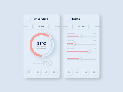 Skeuomorph Smart Home App app buttons climate contour lights minimal mobile mobile ui skeuo skeuomorph skeuomorphic skeuomorphism slider smart smarthome smartphone temperature