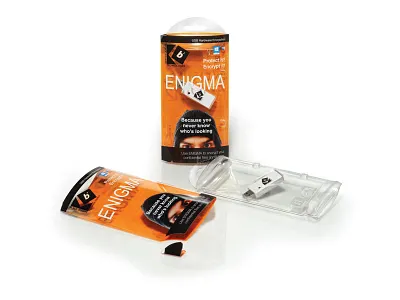 Blacksquare Technologies "ENIGMA" Encryption package design brand engagement branding clear design consumer goods design electronics package design plastic package usb