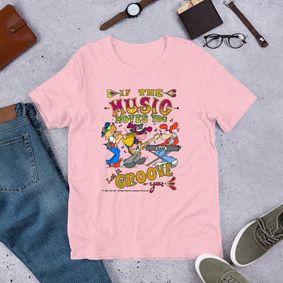 If The Music Moves You, Let It Groove You apparel design cartoon art cartoon character character design groovy guitar hand lettering illustration music music art music heals musician rock and roll whimsical