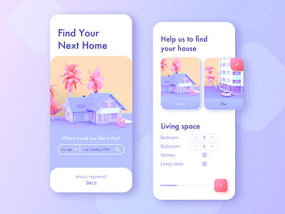 Property rent app 3d app appartment application blender concept flat house interface ios mobile mobile ui property purple rent sketch trend ui ux web