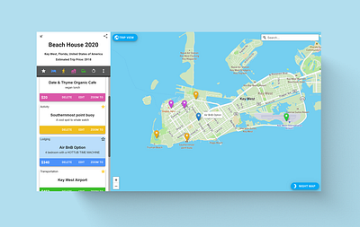 Trip Planning App design ui web