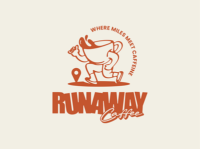 RunAway Logo Design Concept branding coffee illustration coffee logo illustration lifestyle logo design retro logo run running logo sport vintage visual identity