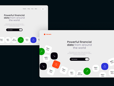 Financial data provider web design data visualization landing ui web