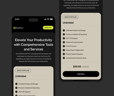 NexaPay - Pricing plan page design interface mobile design mobileapp pricing page pricing plan pricing plan page product design saas ui ui design uiux ux web design