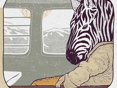 Traveling animal drawing illustration ink mountains poster texture train travel zebra
