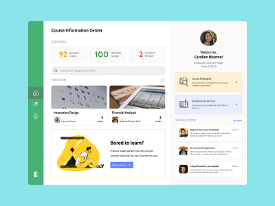 Student Dashboard - Design Exploration conceptual design online course ui user experience user interface website
