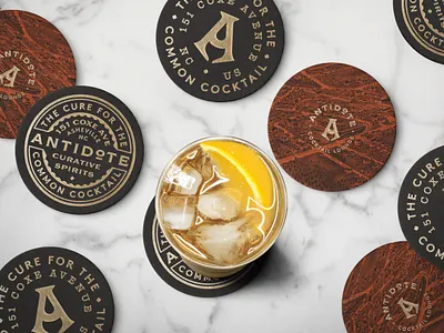 Antidote Coasters bar brand coaster illustration logo seal