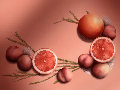 Just Peachy breakfast digital flowers fresh fruit grapefruit illustration lighting orange peach peachy pink procreate red refreshing shadows sliced still still life textures
