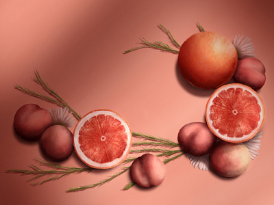 Just Peachy breakfast digital flowers fresh fruit grapefruit illustration lighting orange peach peachy pink procreate red refreshing shadows sliced still still life textures