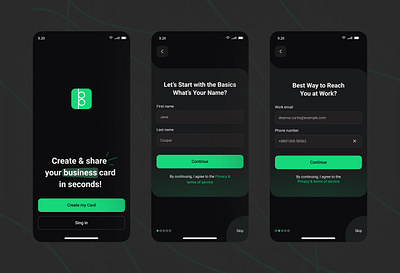 Digital Business Card App app application business business cards contacts design finance finance app mobile mobile app mobile app design mobile application qr code ui uiux ux uxdesign