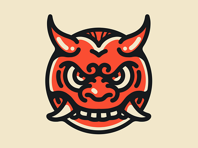 Japanese Oni Face angry animal cartoon cute demon devil devils face fun god japanese kids logo mad madness mascot orange red sketch tomato