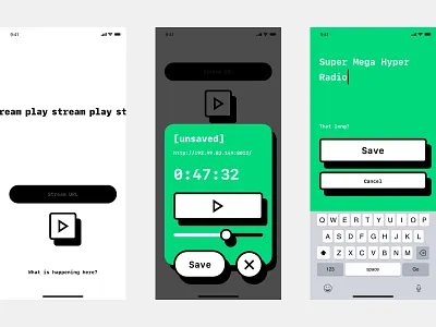 Unsaved stream app application button bw card design interface iphone online play player save stream time ui unsaved x