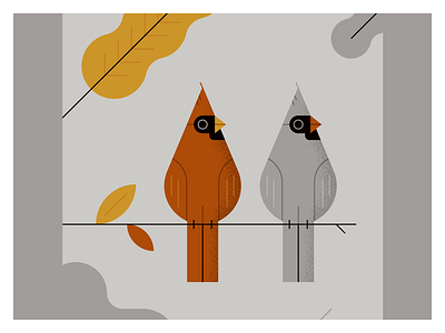 Autumn Cardinals animals autumn bird cardinal fall harvest illustration leaves nature wildlife