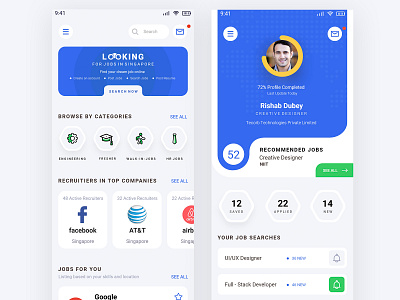 Job Seeker App UI Dribbbler android android app concept design employee employers employment ios ios app job job search jobseeker nearby search