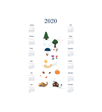 Seasons through the Year - 2020 Calendar 2020 2020 calendar beach calendar calendar design fall flowers holidays illustration nature pumpkin rain sandcastle seasons snow spring summer vector winter year calendar