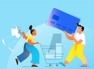 Shopping Spree black friday creditcard cyber monday editorial art illustration people shopping shopping cart