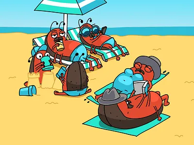 Bugs on the beach animals beach bugs design developers illustration ocean sands sea vector