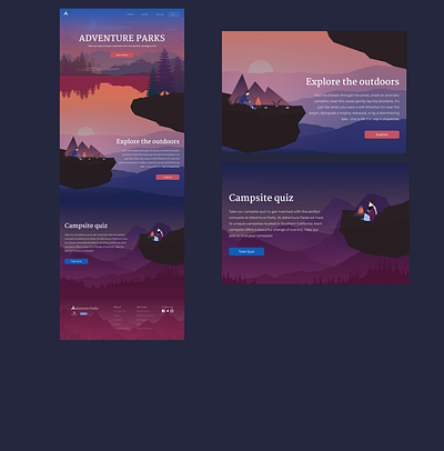 Adventure Parks Landing Page button camp camping design features footer header hero section illustration landing landingpage logo nav navigate navigation bar parallax scrolling ui ux vector website