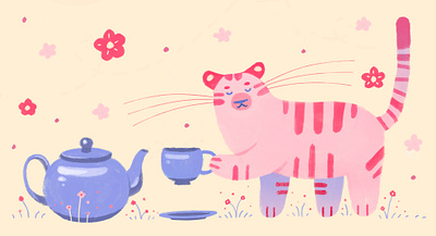 Teatime art digital illustration illustration art illustration digital tiger