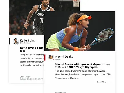 Sports News Cards design editorial football nba nfl product design sports tennis typography ui