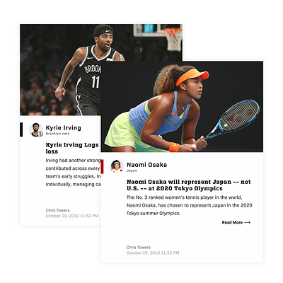 Sports News Cards design editorial football nba nfl product design sports tennis typography ui