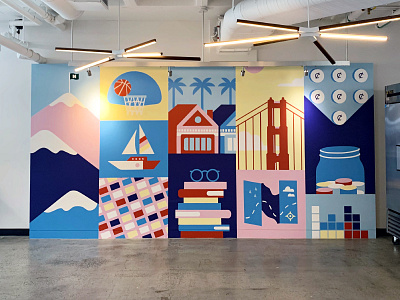 Mural for NerdWallet Offices hand painted illustration mural visual design