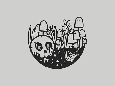 Ancient | Inktober 23/31 ancient caseyillustrates flat illustration inktober mushroom plants skull terrarium vectober vector