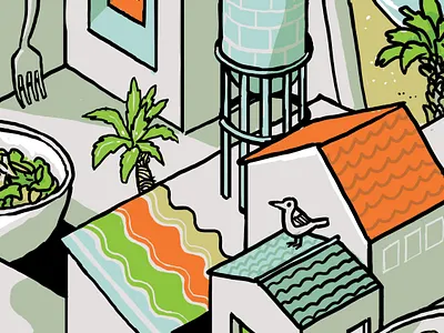 Isometric illustration crop - roof architecture building color palette colorful digital drawing illustration isometric line mural roof urban wacom