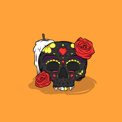 Sugar Skull black calavera candle cincinnati day of the dead flower gold heart roses vector