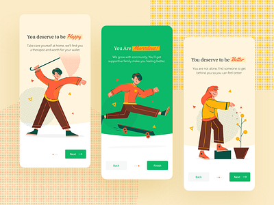 Avance — Onboarding Design anxiety app design avance depression green happy healing insurance maps npw onboarding stress ui web design yellow