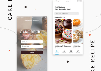 Cake Recipe App. @clean @cook @daily ui @homepage @loginpage @recipes