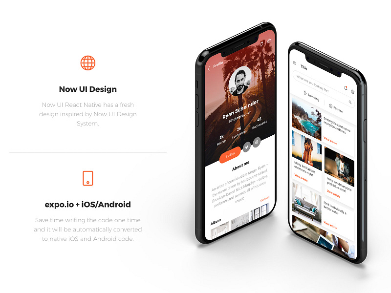 Now UI React Native android app app design article article screen design design system free freebie ios iphone x mobile mobile app design mobile ui profile screen react native responsive sketch ui