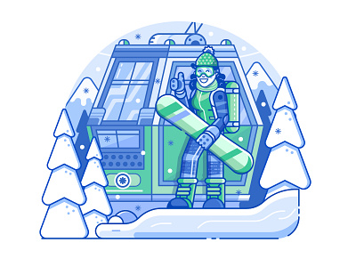 Snowboarding Girl and Ski Lift acitivity app app design application flat design funicular girl illustration line art scene ski lift ski resort snowboard snowboarder snowboarding sports vectorart winter woman