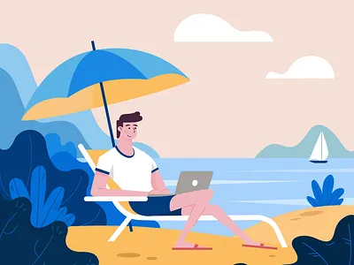 Freelance work adobe illustrator beach character design characterdesign clean clean design color combination color contrast flatdesign flatillustration freelance minimal minimal art minimal design seal vector illustration work working space