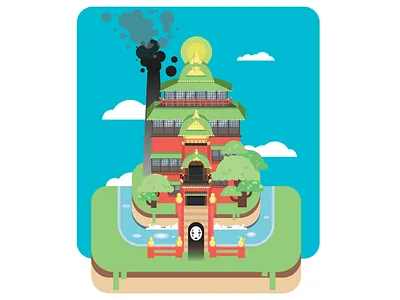 Spirited Away 2d adobe illustrator cartoon design flat illustration landscape vector