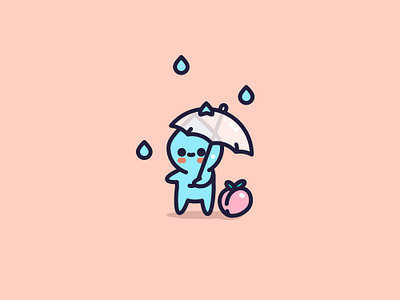 Rainy Day character cute design flat fruit icon illustration illustrator peach rain vector