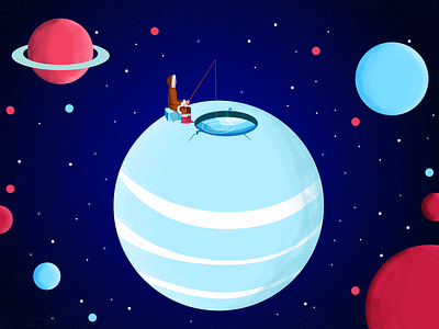 SPACE FISHING animation 2d artwork characterdesign colors design design graphic drawing fishing graphic ice illustration illustrator noise paint planet sktech space spaceship star vector