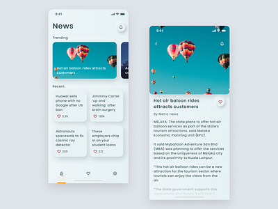 News App - Skeuomorphism app application audio book clean design flat interface ios light mobile modern news reader trending ui ux vector web white