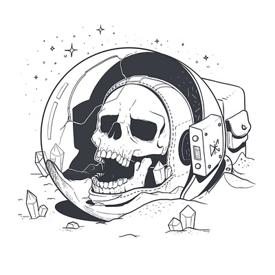 Alone... art cartoon character cosmonaut illustration ink manga skull space イラスト イラストレーター