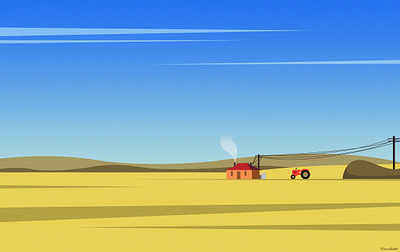 Yellow Field cloud design digital art digital illustration digitalart flying bird hill illustration illustrator landscape landscape design moon mountain sky srabon arafat sun tractor tree vector yellow field