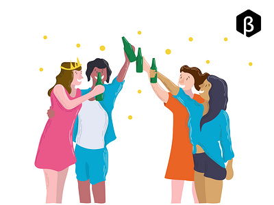 Character Illustration - Cheers to Beer bachelorette bacherlorette party beer brandzgarage celebration celebration illustration character character design cheerful cheers design agency family friends girls night girls night out graphic design party party illustration sisterhood sisters
