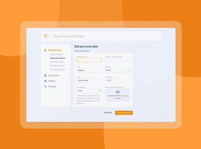 Swarm Investor Pass assets blockchain crypto dashboard interface interfaces kyc mvp process product register registration user userflow ux wizard