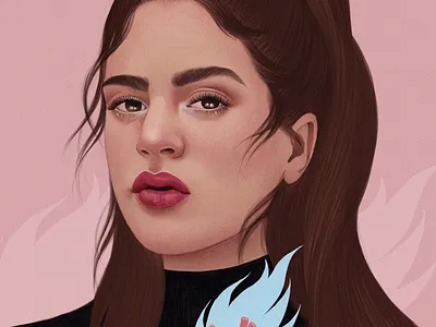 Rosalia digital drawn flames folioart illustration mercedes debellard portrait realist woman