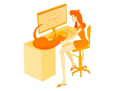 My cat always helps me... to finish my work cat designer freelance freelancer girl illustration office procreate teamwork work