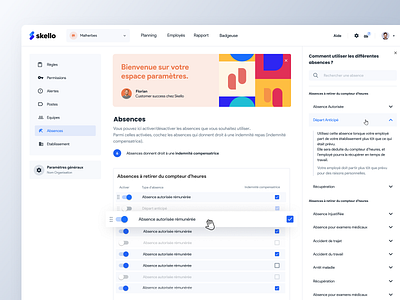 Skello settings 🛠 absence app clean employee minimal product saas settings settings ui skello users work