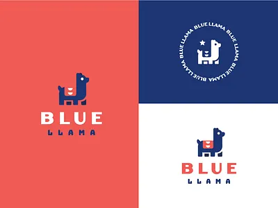 Blue Llama Concepts animal badge badges blue clean flat llama logo logos minimal minimalist red shapes