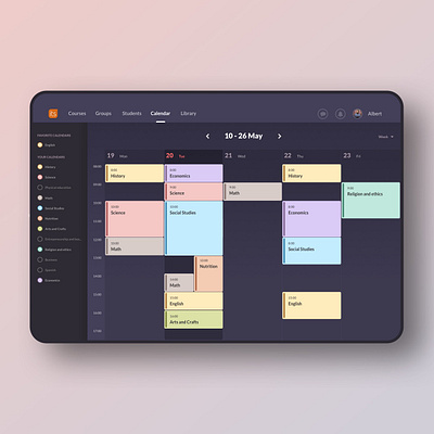 School schedule app calendar classes elearning platform schedule school student ui uidesign website