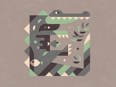 Alligator bath bath time clean fish flatdesign fun leaves lines modern plants pool shapes simple simple logo spikes square swiming teeth texture