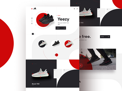 yeezy adidas black circle clean footwear interface light modern modular red shoe simple sketch ui ux yeezy