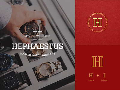 Hephaestus - Brand Assets brand design branding lettermark logo logo design monogram watch company